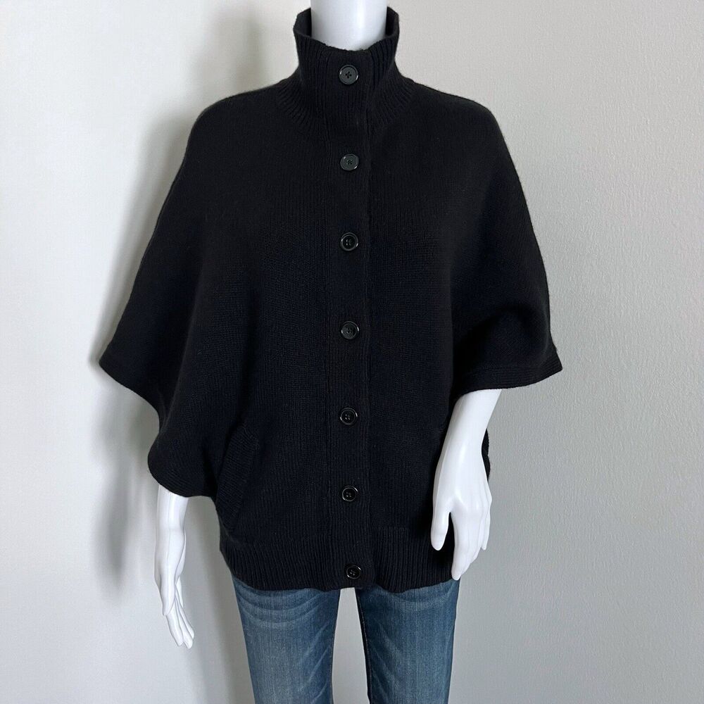 Garnet Hill Women's Lambswool Angora Cardigan Sweater Size M Black Cocoon
